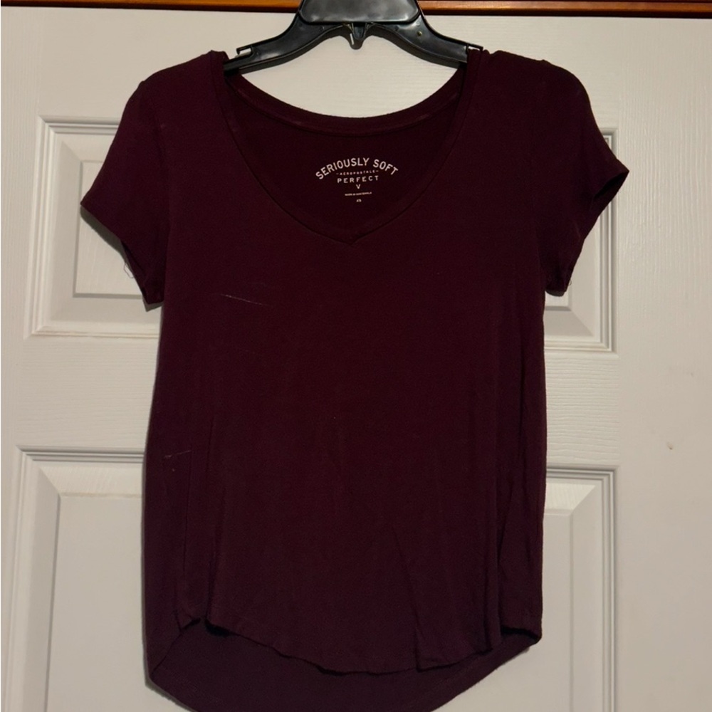 Burgundy V-neck T-shirt